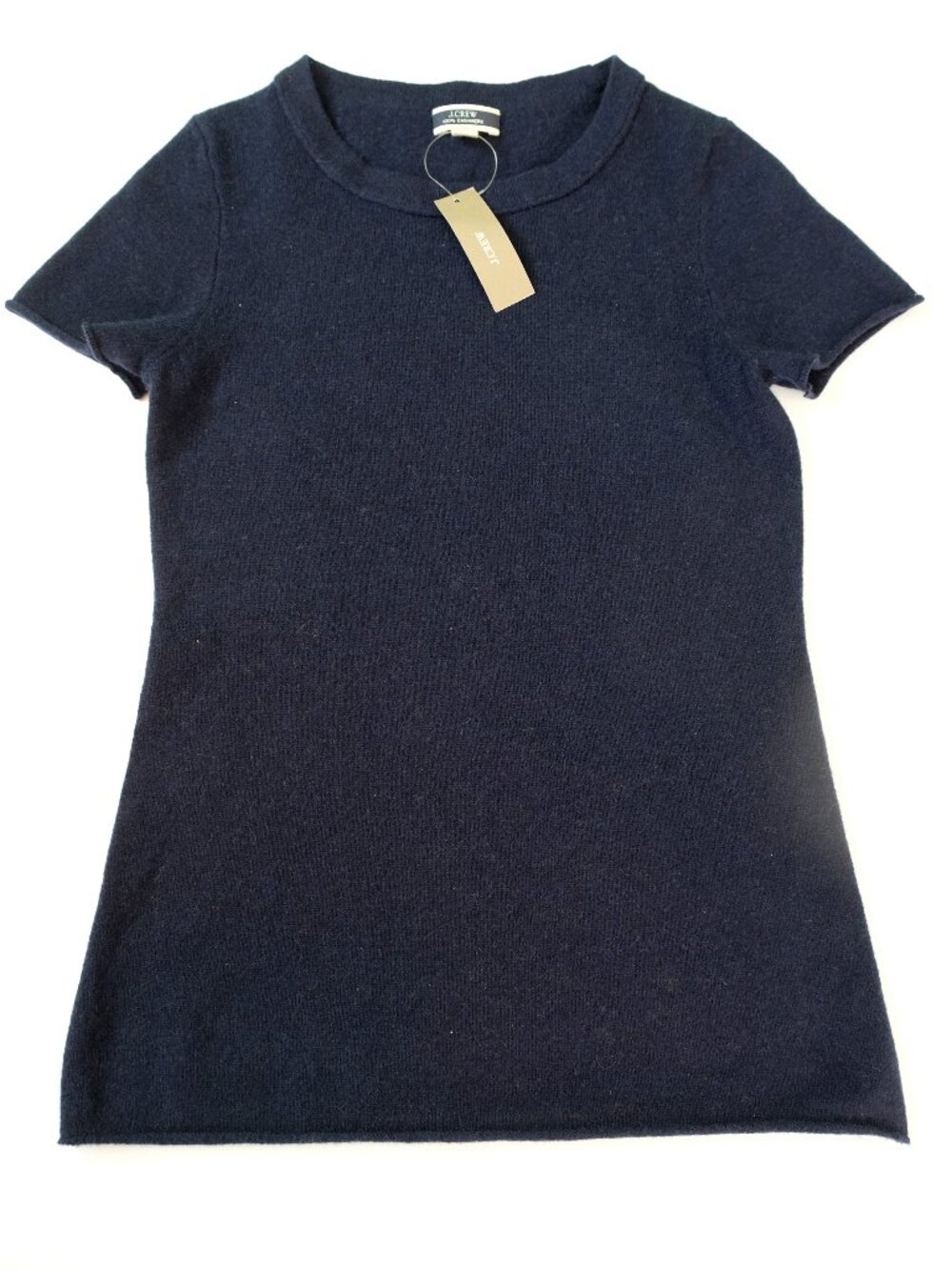 NEW J. CREW 100% Cashmere Short Sleeve Sweater XS Navy Blue Crewneck T-Shirt